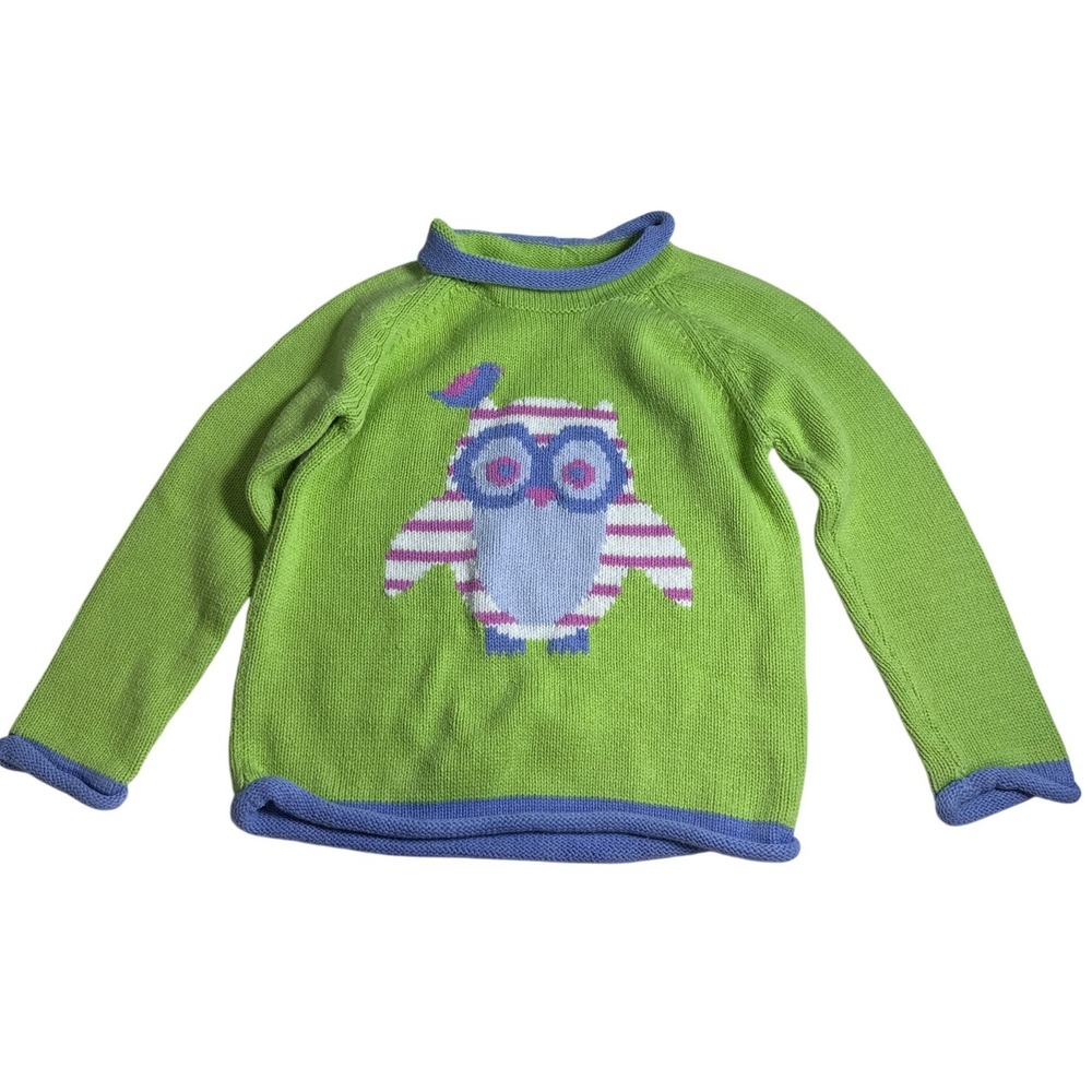 Vintage L.L. Bean Roll-Over Neck Owl Knit Sweater Girls 4T Gorpcore Long Sleeve